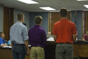 YAB members Nathan Leach and Griffin Mims, along with Youth Coordinator Jack Anderson, present YAB's Tobacco-Free Parks policy.